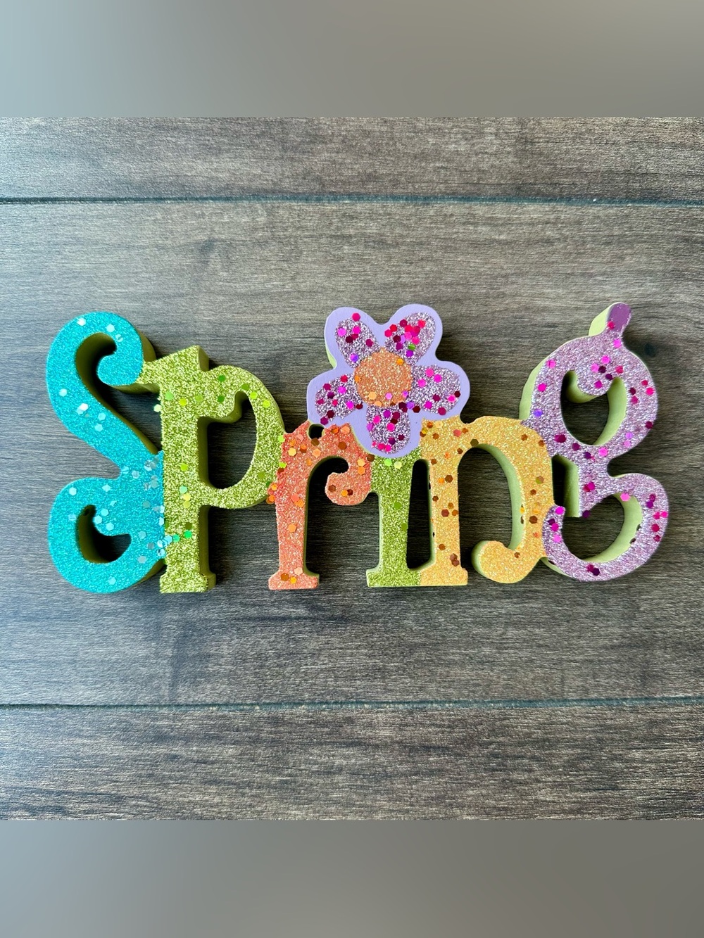 Hobby Lobby “Spring” Glitter Wood Decor - Block Sign - Easter - Tabletop Sitter